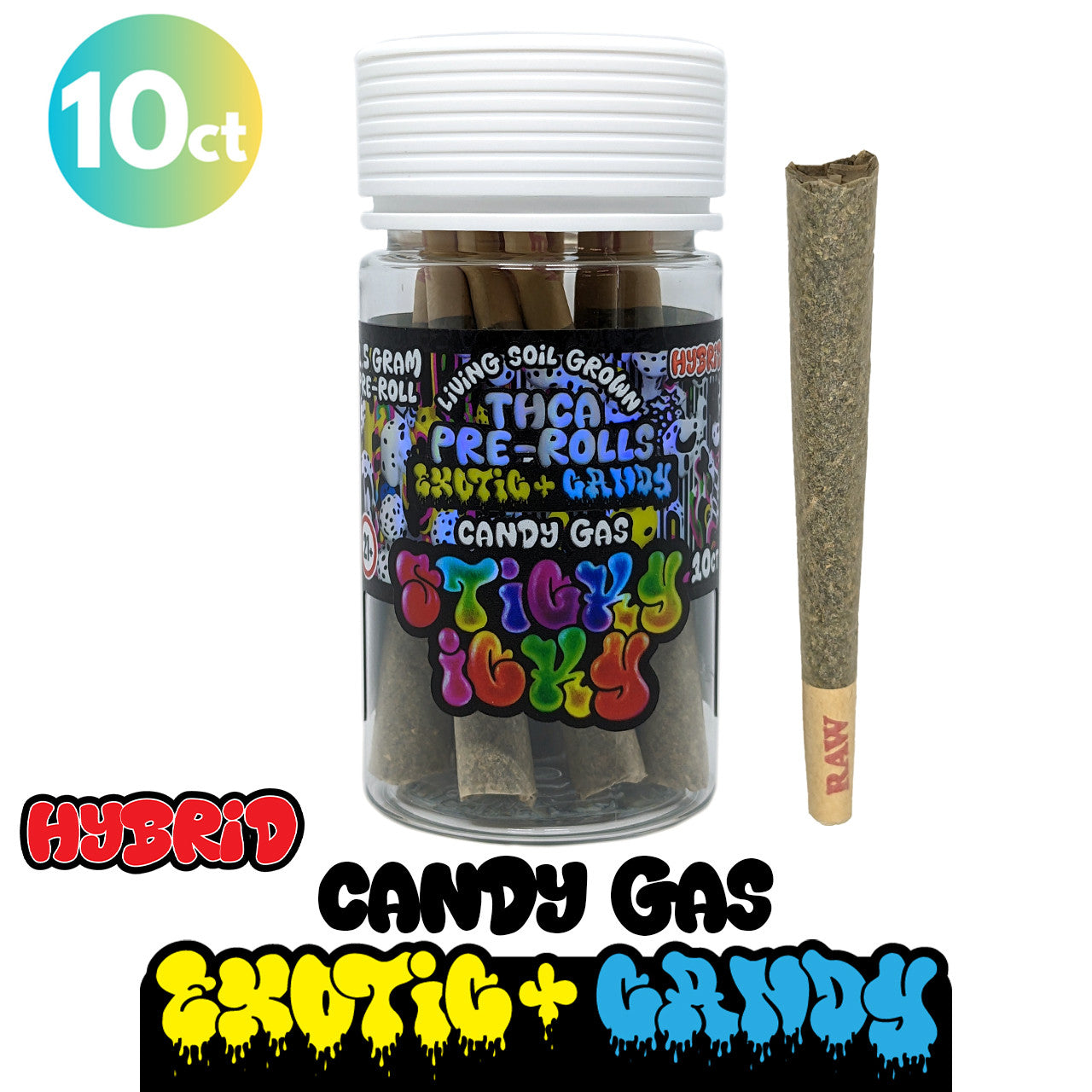 Sticky Icky - THCA Pre-Rolls 1.5g - Exotic Plus Candy - 10ct Jar Sticky Icky - THCA Pre-Rolls 1.5g - Exotic Plus Candy - 10ct Jar